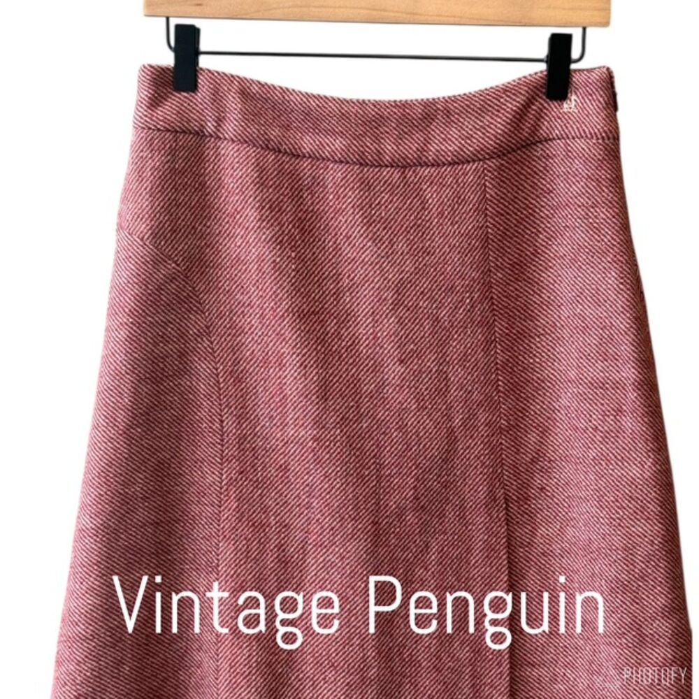 Vintage Original Penguin Wool‎ A-Line Skirt Rose Pink Herringbone Preppy Lined